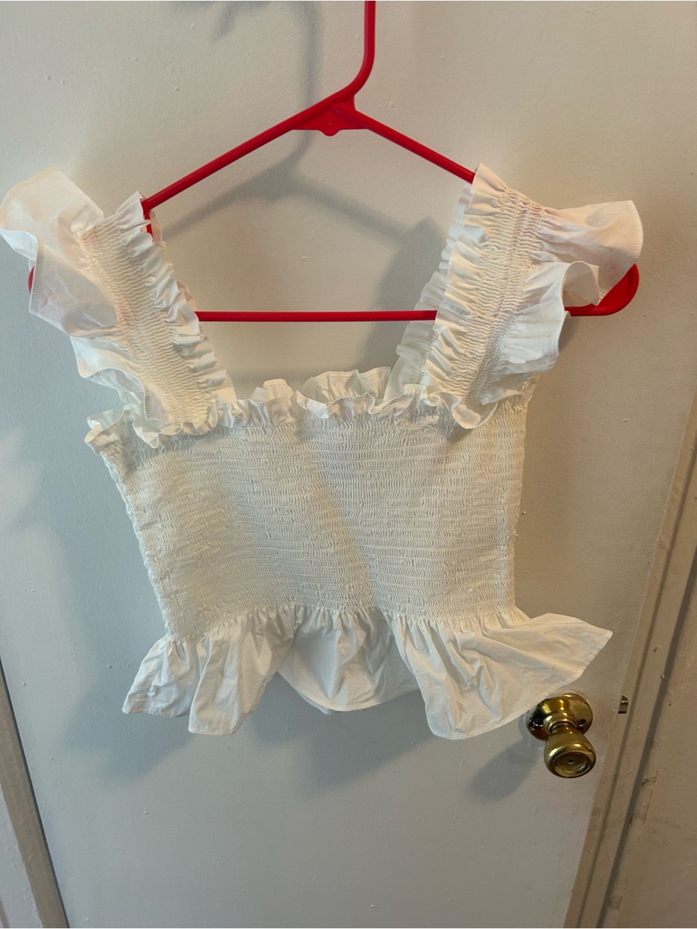 Hill House Smocked Ruffle Crop Top - White